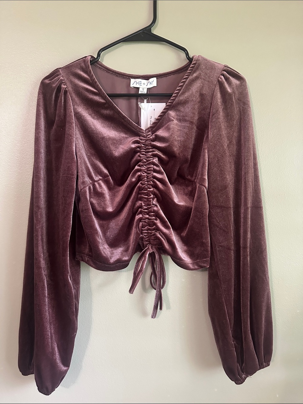 Mauve Velvet Ruched Long-Sleeve Top
